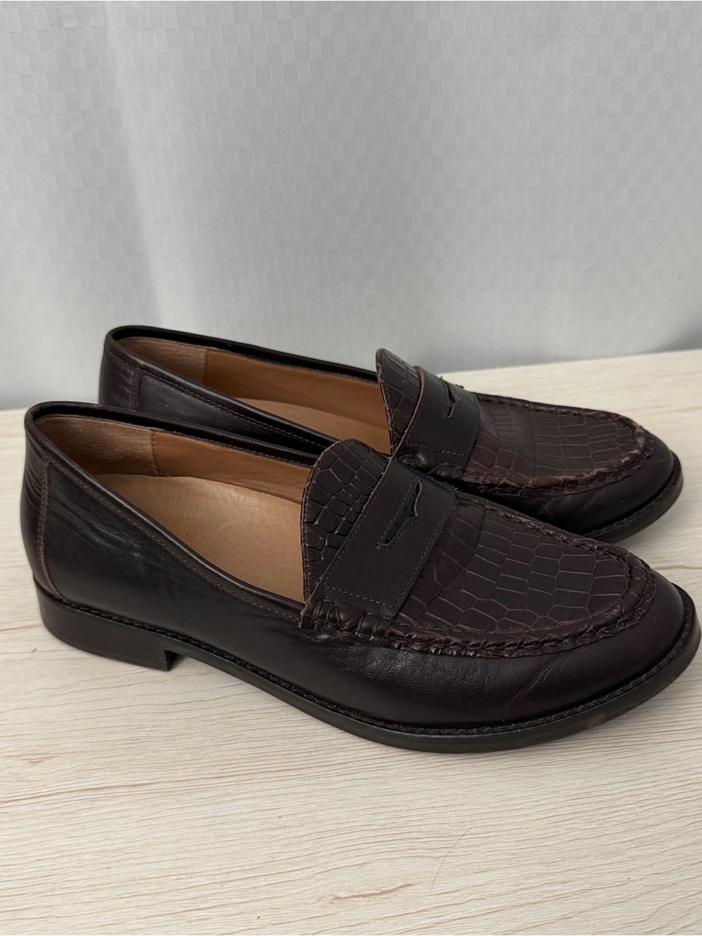 Vionic Waverly Croc Loafers Size 7 Brown Leather Shoes Comfort Slip On